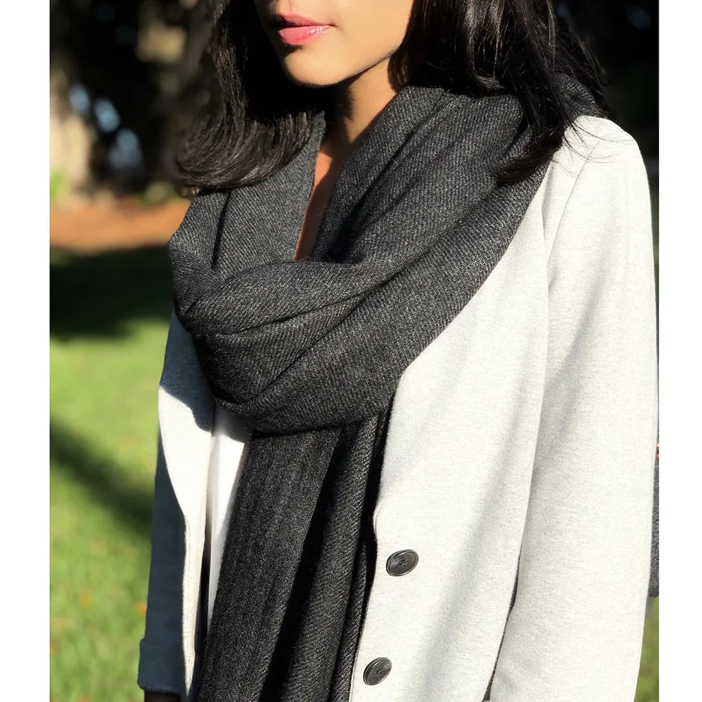 Black Handloom  Cashmere Scarf by SLATE   SALT