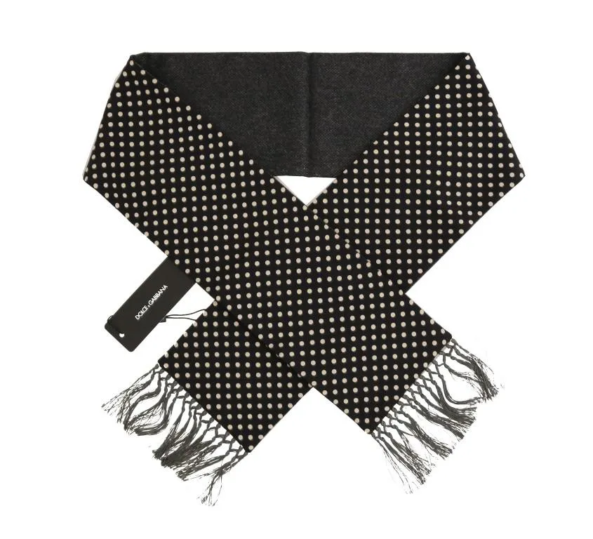 Black Silk Polka Dot Print Scarf