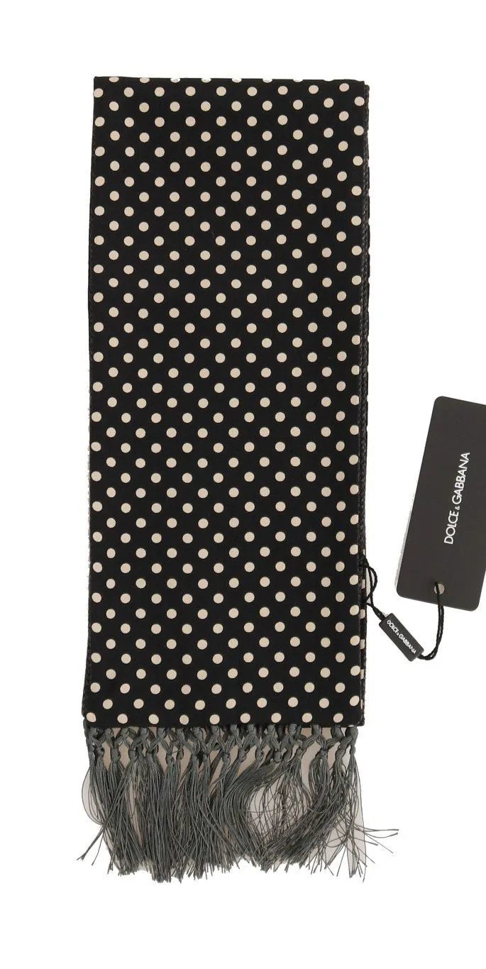 Black Silk Polka Dot Print Scarf