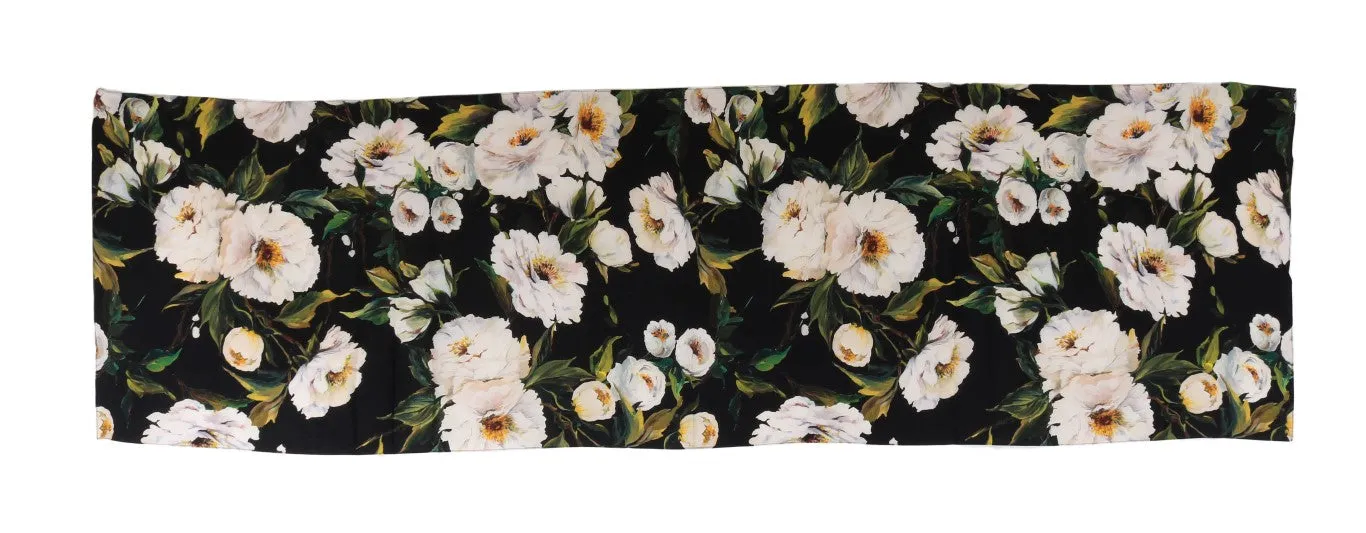 Black White Tulip Silk Scarf
