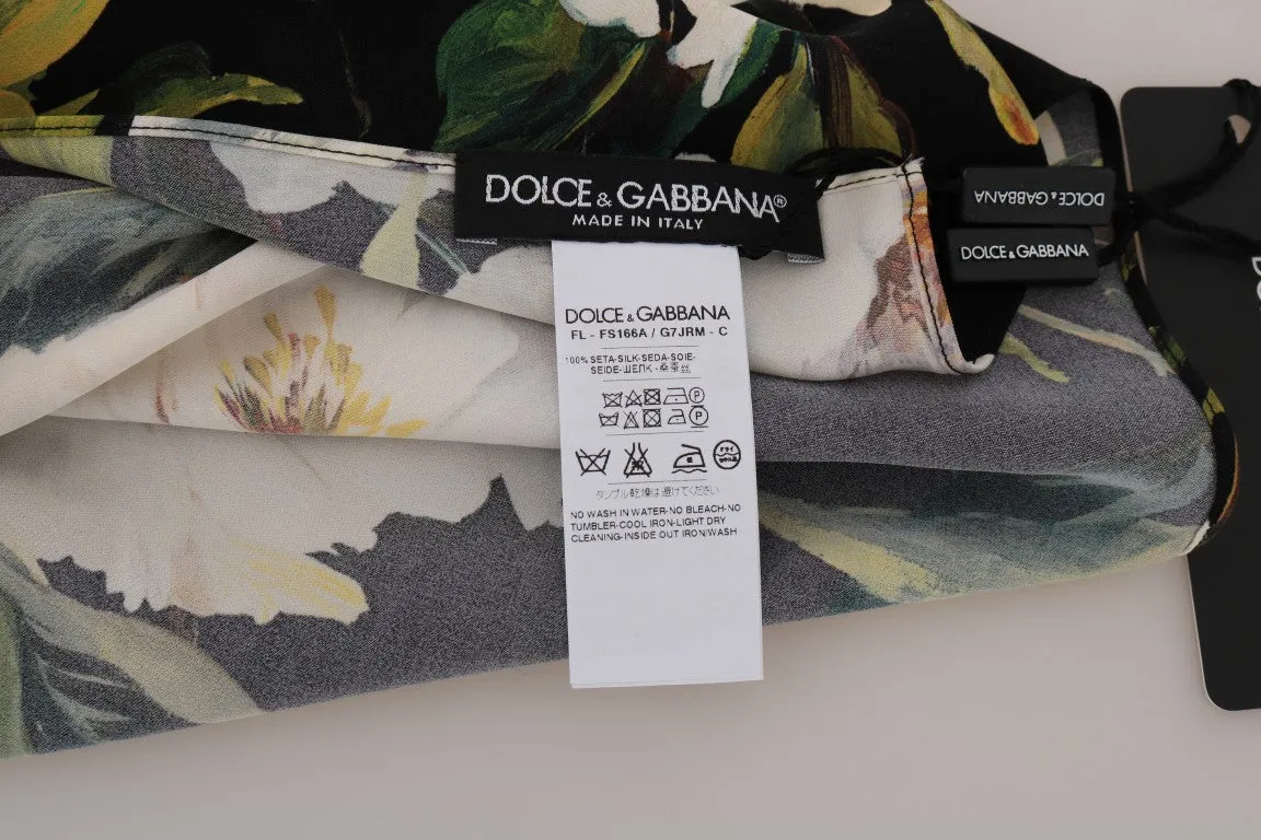 Black White Tulip Silk Scarf