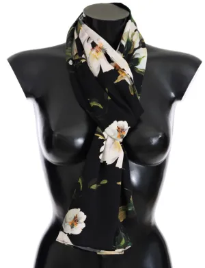 Black White Tulip Silk Scarf