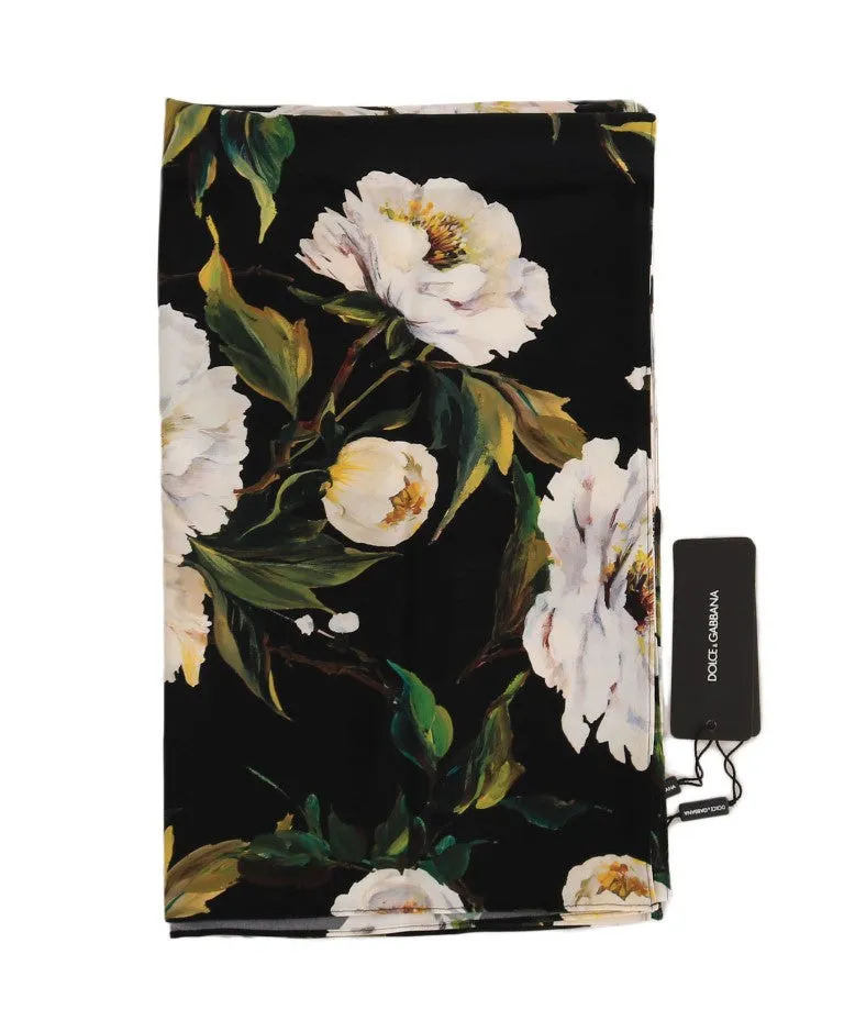 Black White Tulip Silk Scarf