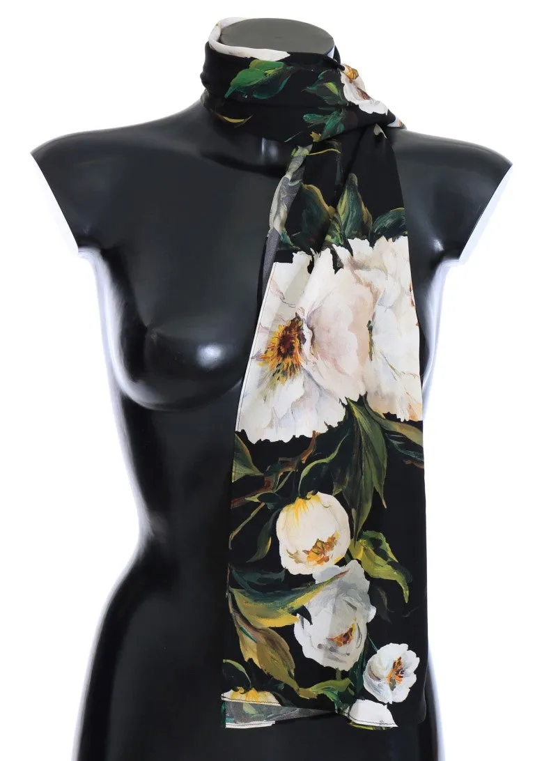 Black White Tulip Silk Scarf