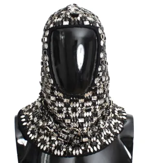 Black Wool Crystal Runway Crochet Hood