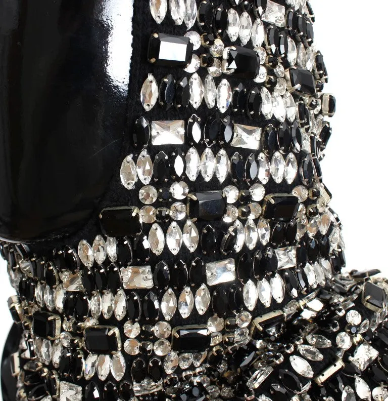Black Wool Crystal Runway Crochet Hood