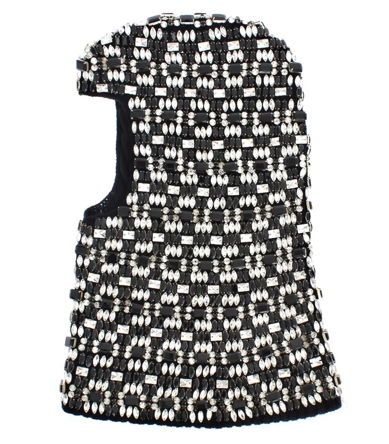 Black Wool Crystal Runway Crochet Hood