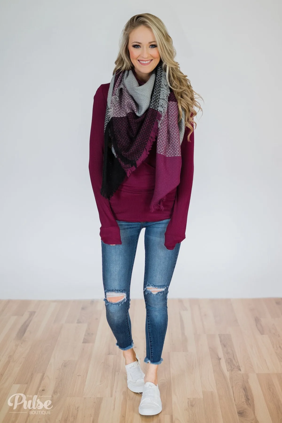 Blanket Scarf- Grey, Berry, & Black