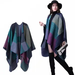 Block Plaid Open Front Sweater
