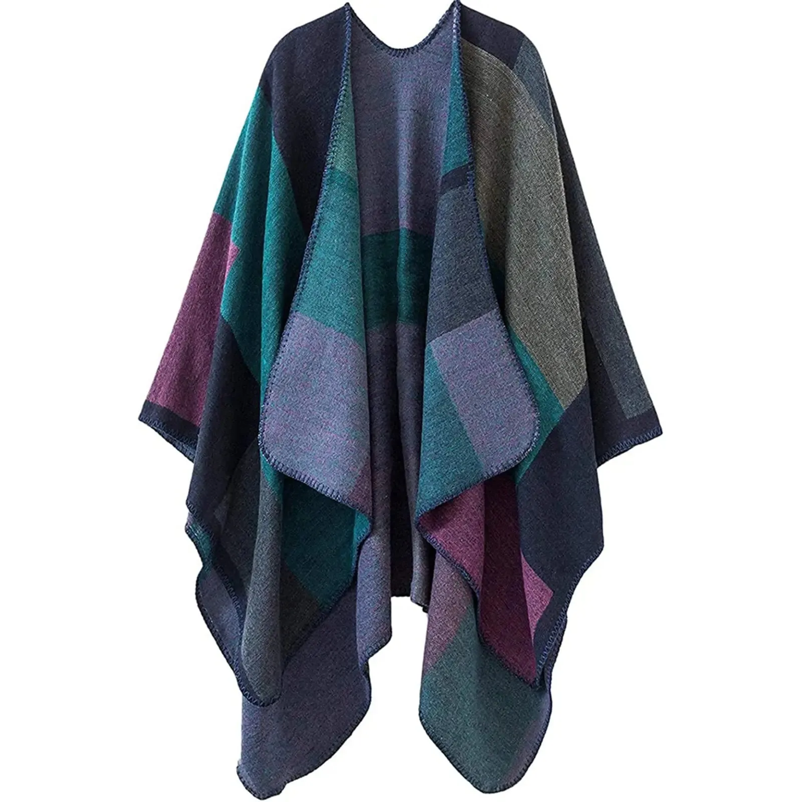 Block Plaid Open Front Sweater