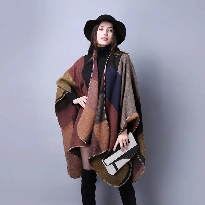 Block Plaid Open Front Sweater