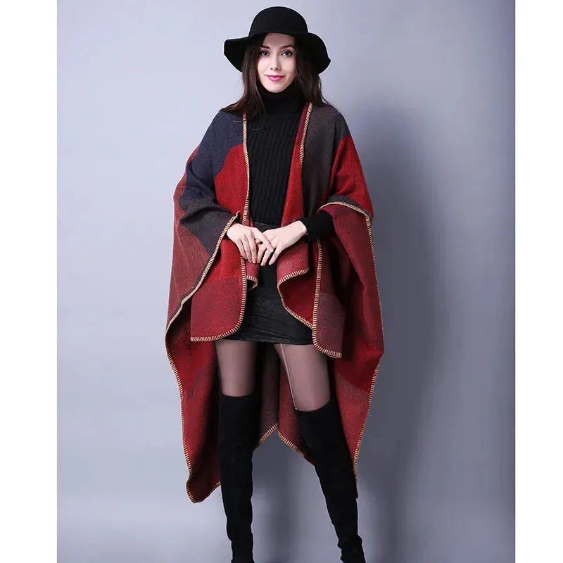 Block Plaid Open Front Sweater