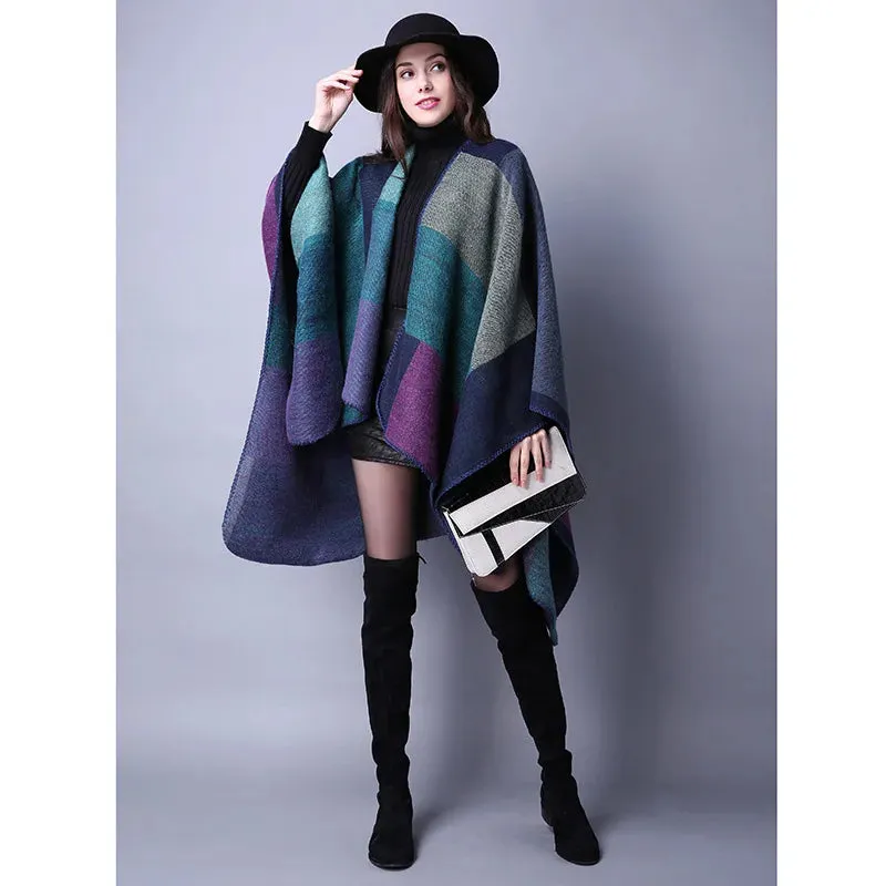Block Plaid Open Front Sweater