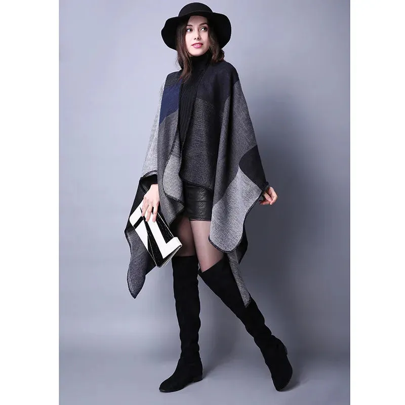 Block Plaid Open Front Sweater