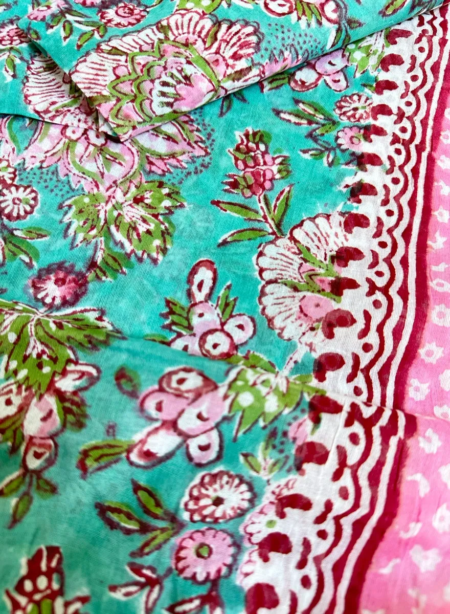 Block Print Pareo | Pink Floral Bliss
