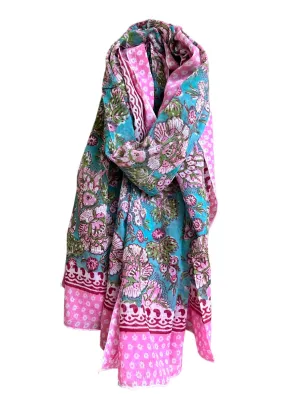Block Print Pareo | Pink Floral Bliss