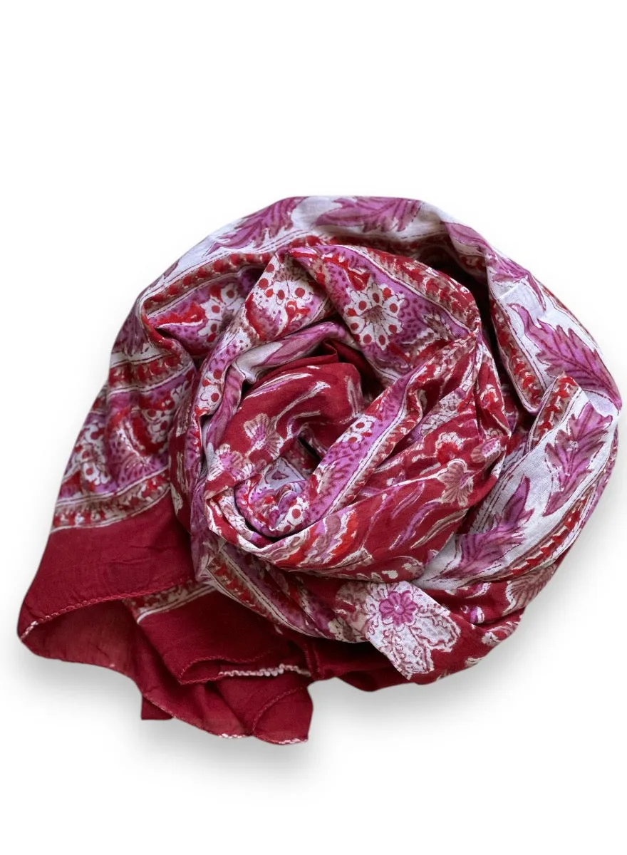 Block Print Pareo | Ruby Red Floral