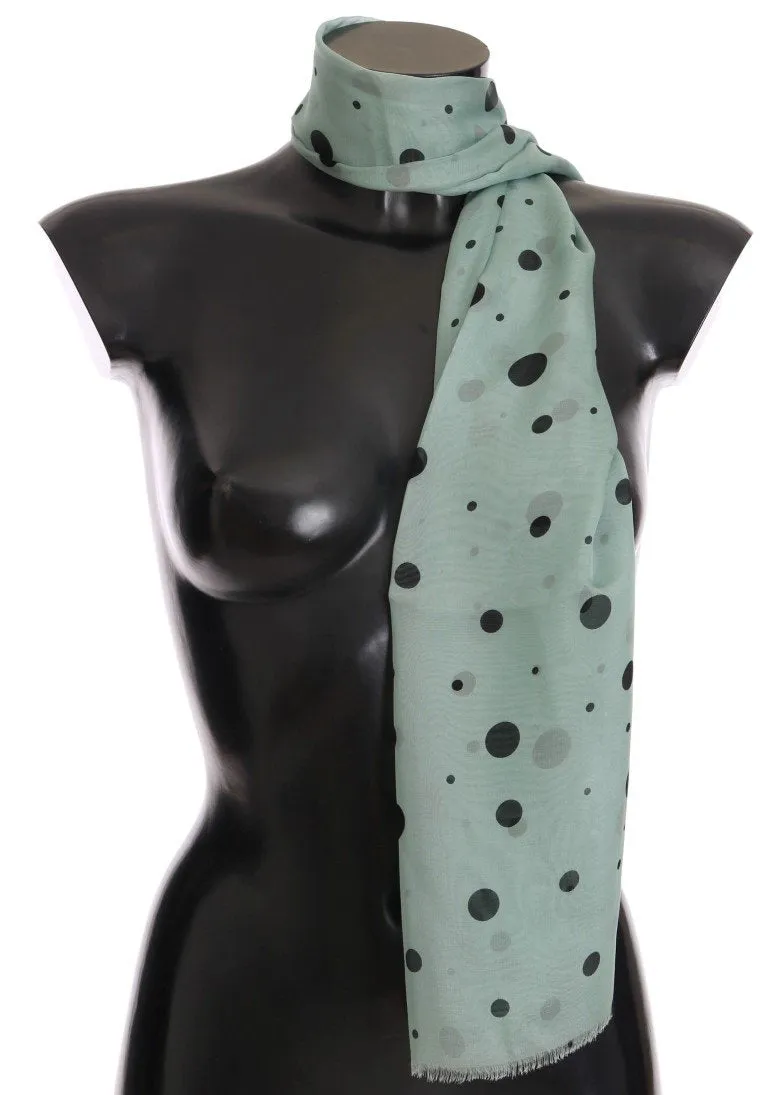 Blue Black Polka Dotted Silk Scarf