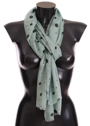 Blue Black Polka Dotted Silk Scarf