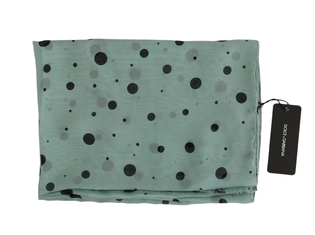 Blue Black Polka Dotted Silk Scarf