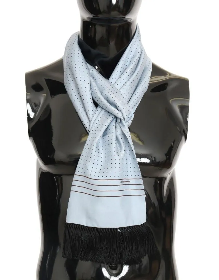 Blue Silk Fringes Scarf
