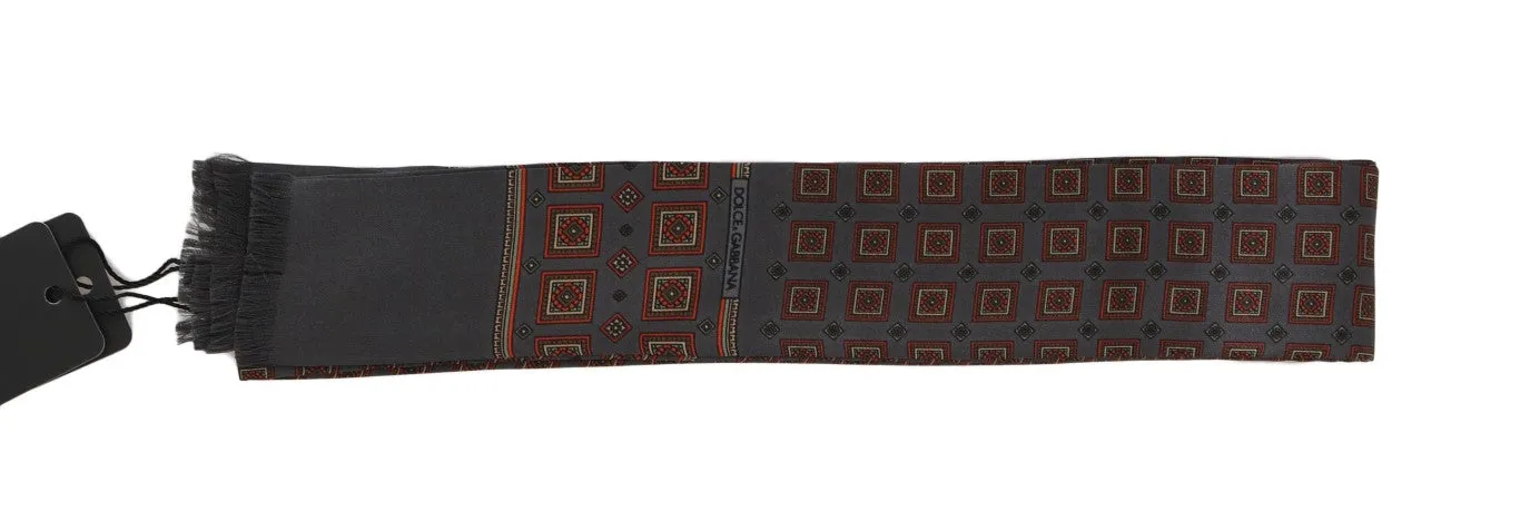 Blue Silk Red Pattern Scarf