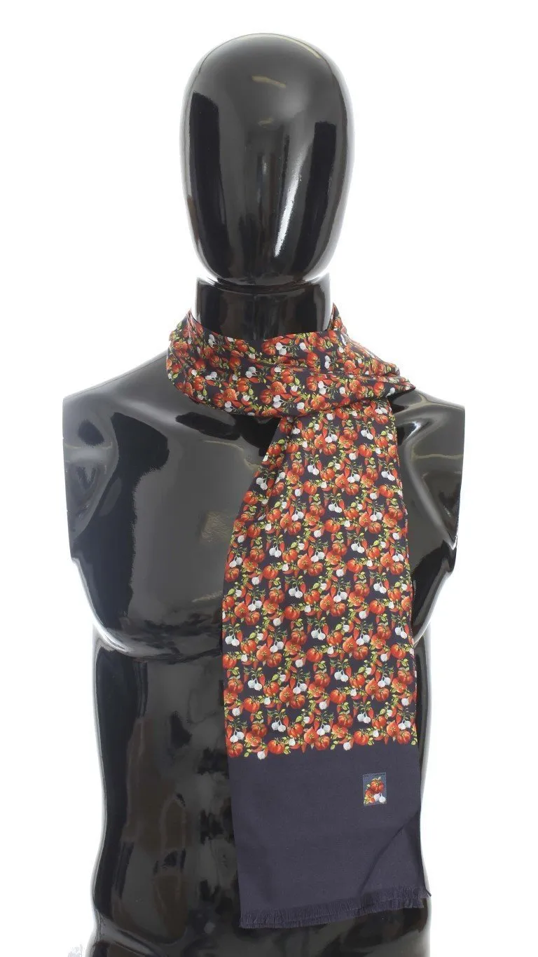 Blue Silk Tomato Print Scarf