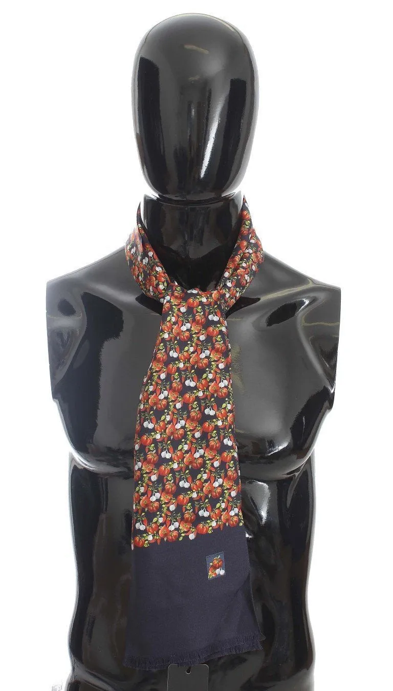 Blue Silk Tomato Print Scarf