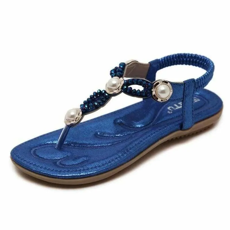 Blue T-strap Thong Flat Gladiator Summer Sandals
