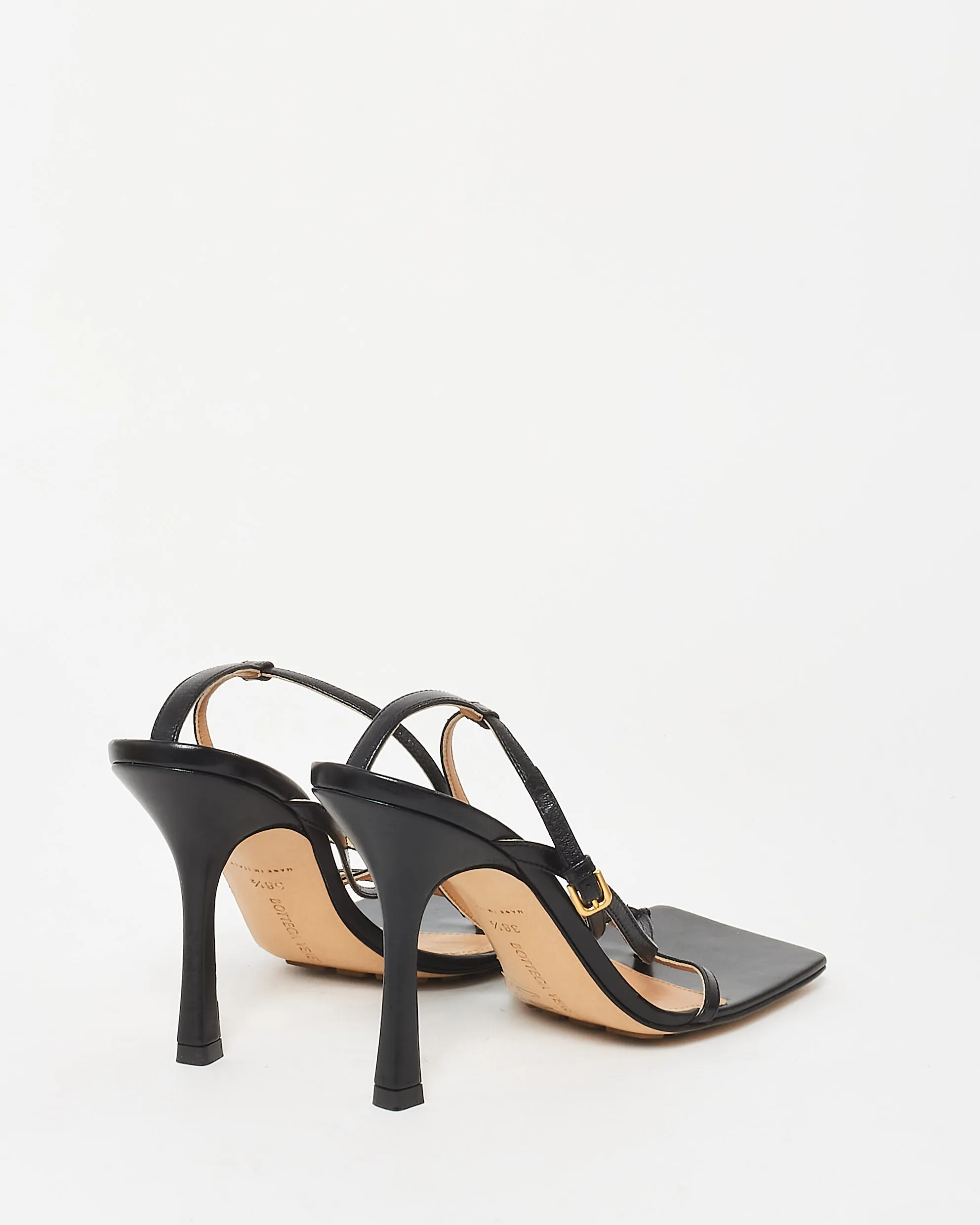 Bottega Veneta Black Leather Stretch High Heel Sandals - 38.5