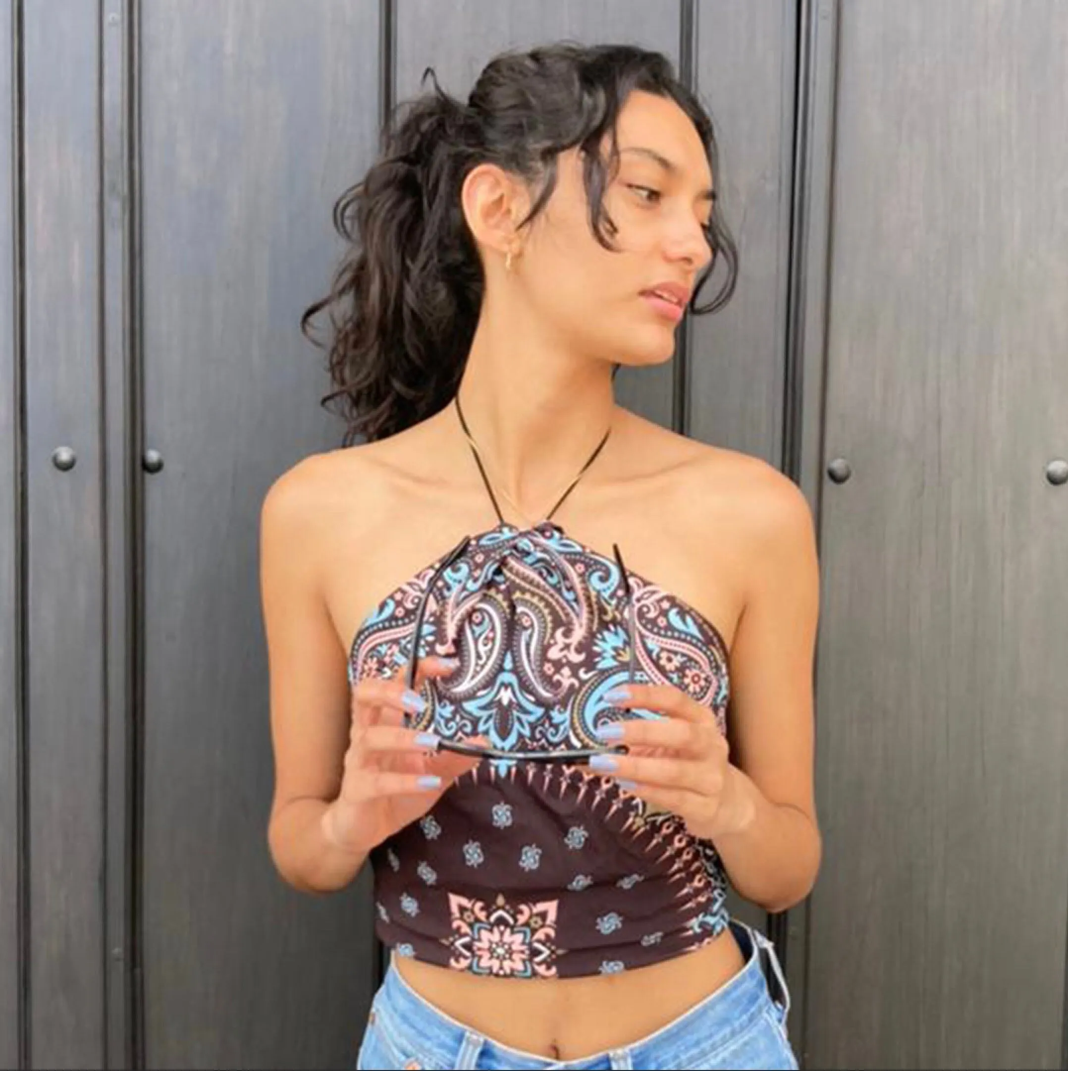 Brown, Pastel Blue and Pink Ornate Paisley Bandana