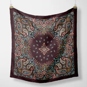 Brown, Pastel Blue and Pink Ornate Paisley Bandana