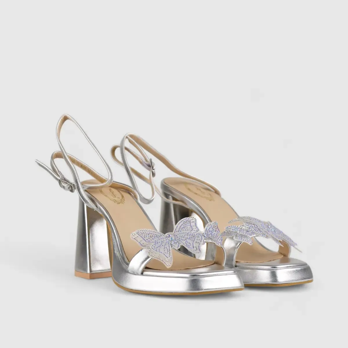 Bulbul Evening Block Heel Sandal Silver CAR5025