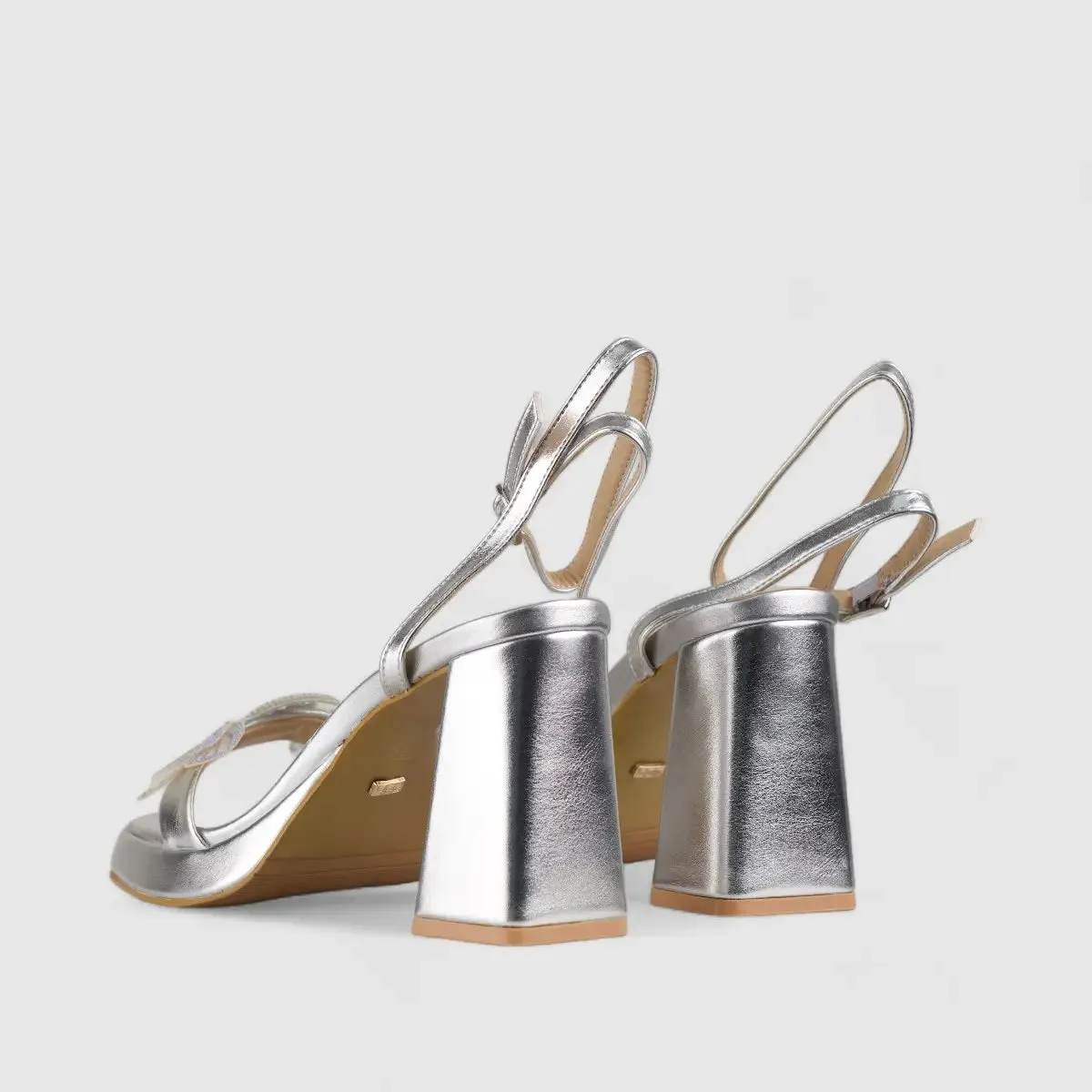 Bulbul Evening Block Heel Sandal Silver CAR5025