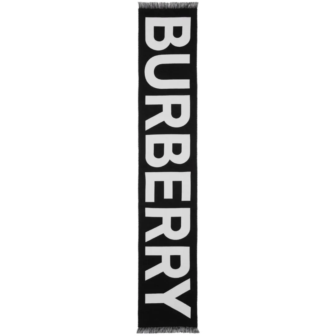 Burberry 8054214 Burberry Logo Jacquard Wool Scarf Black Scarf Male