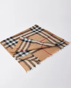 Burberry Beige Giant Check Print Silk/Cotton Blend Scarf