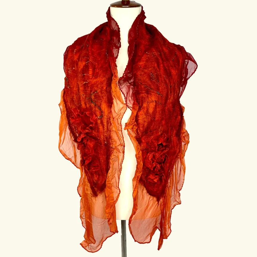 Cabbage Rose Felted Wool Scarf