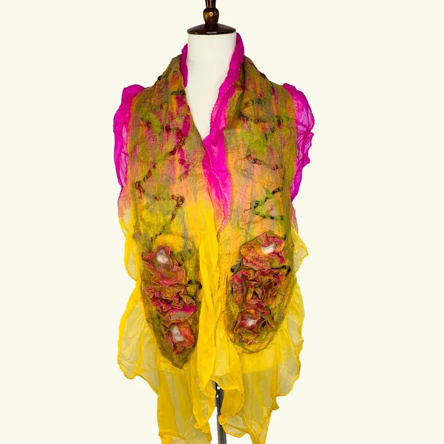 Cabbage Rose Felted Wool Scarf