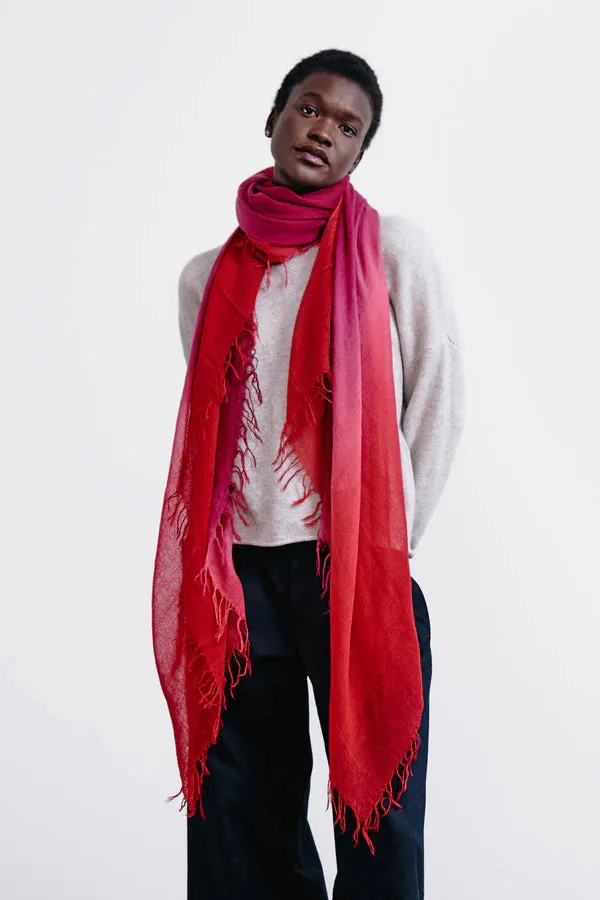 CASHMERE AND SILK SCARF LADY BUG DIP DYED
