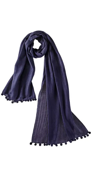 Cashmere Woven Pom-Pom Scarf in Eclipse