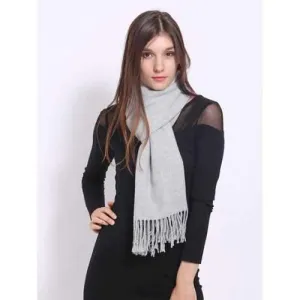 Casual Faux Cashmere Fringe Scarf - Light Gray