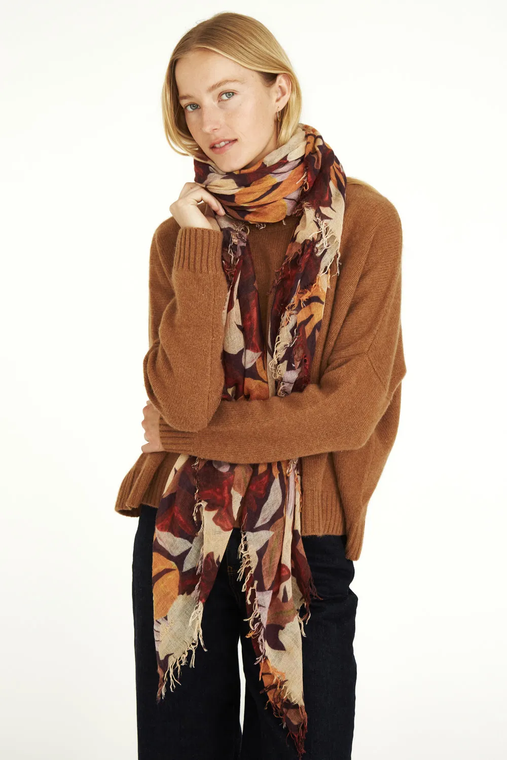 Chan Luu- Floral Cashmere and Silk Scarf- magnolia