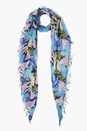 Chan Luu- Floral Cashmere and Silk Scarf- pageant blue