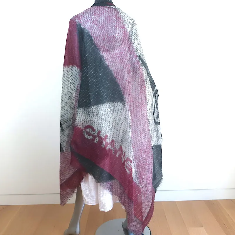 Chanel No 5 Cashmere Gauze Stole Purple/Black Printed Shawl Scarf