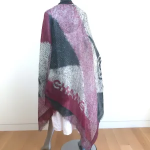 Chanel No 5 Cashmere Gauze Stole Purple/Black Printed Shawl Scarf