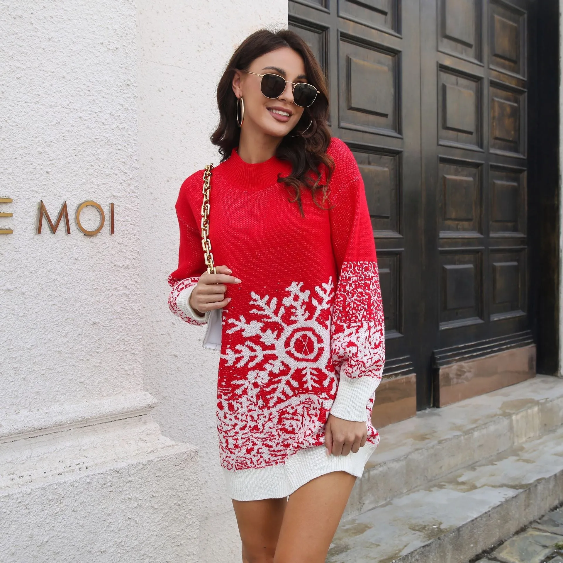 Christmas Snowflake Knitted Sweater Dress