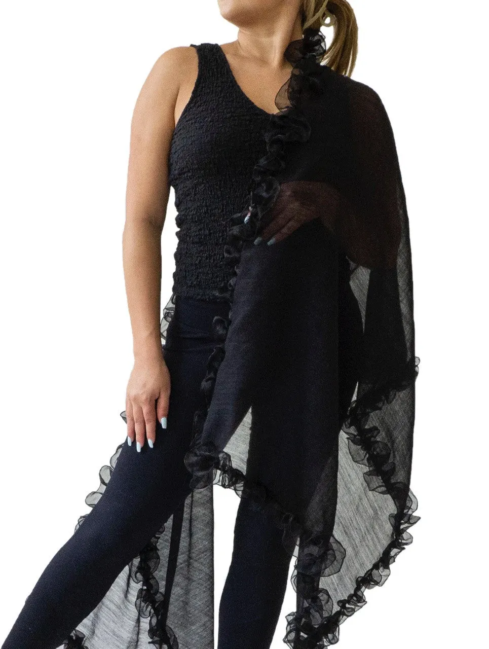 Cry Baby Hand Embroidered Silk Ruffle Shawl