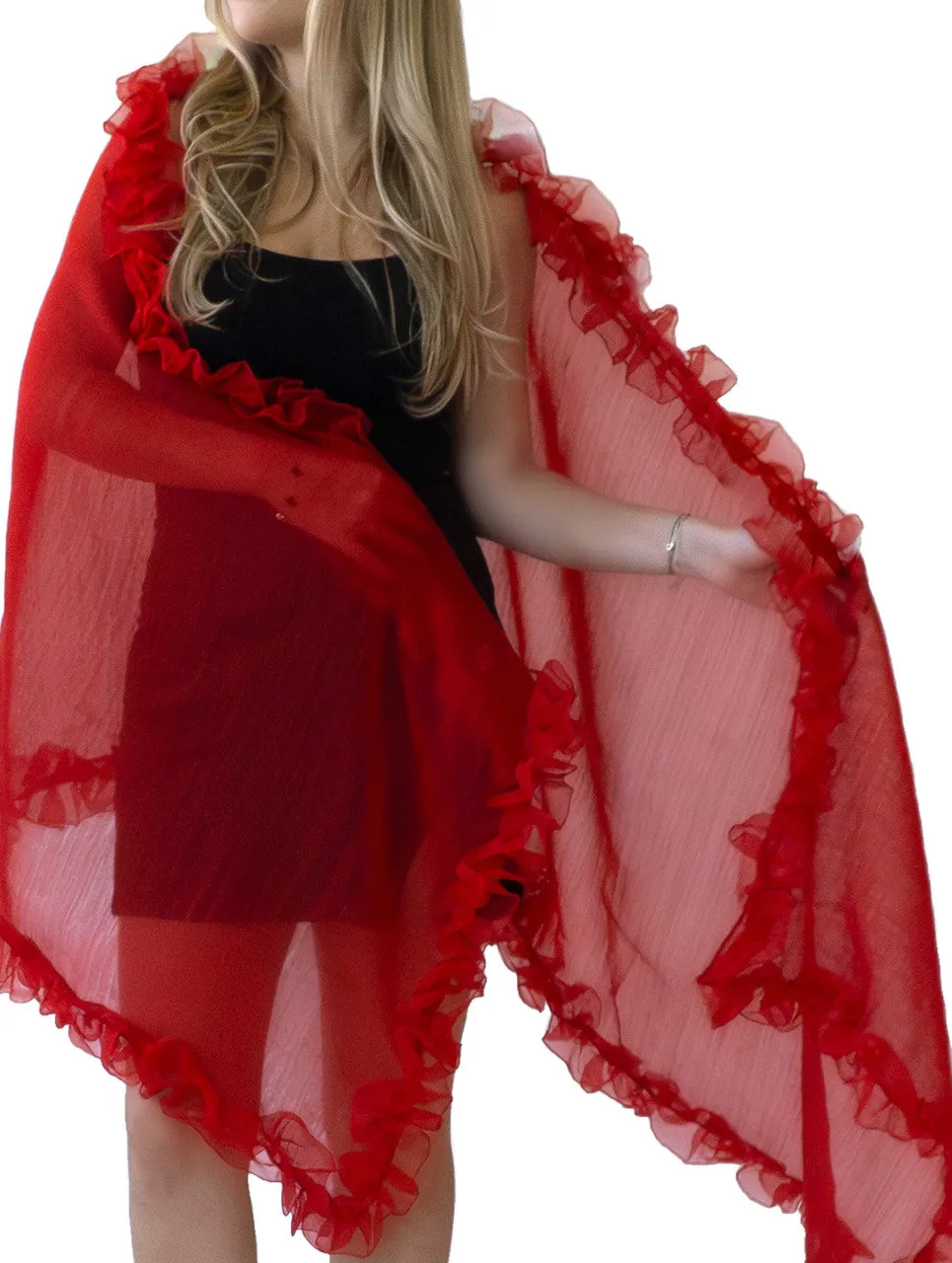 Cry Baby Hand Embroidered Silk Ruffle Shawl