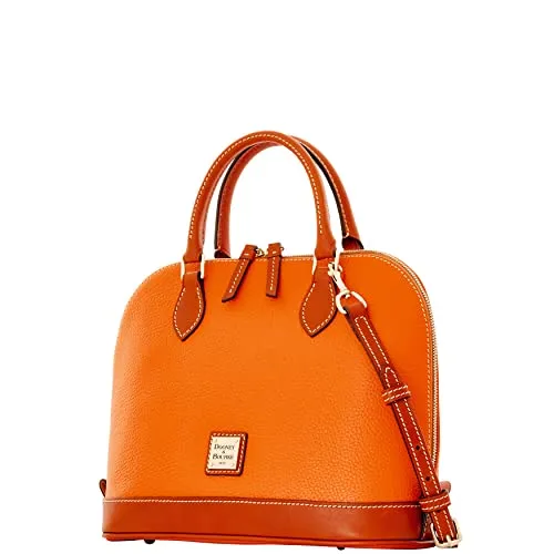 Dooney & Bourke Women's Zip Zip Satchel in Pebble Grain Leather, Large Handbag with Adjustable & Detachable Shoulder Strap, Clementine