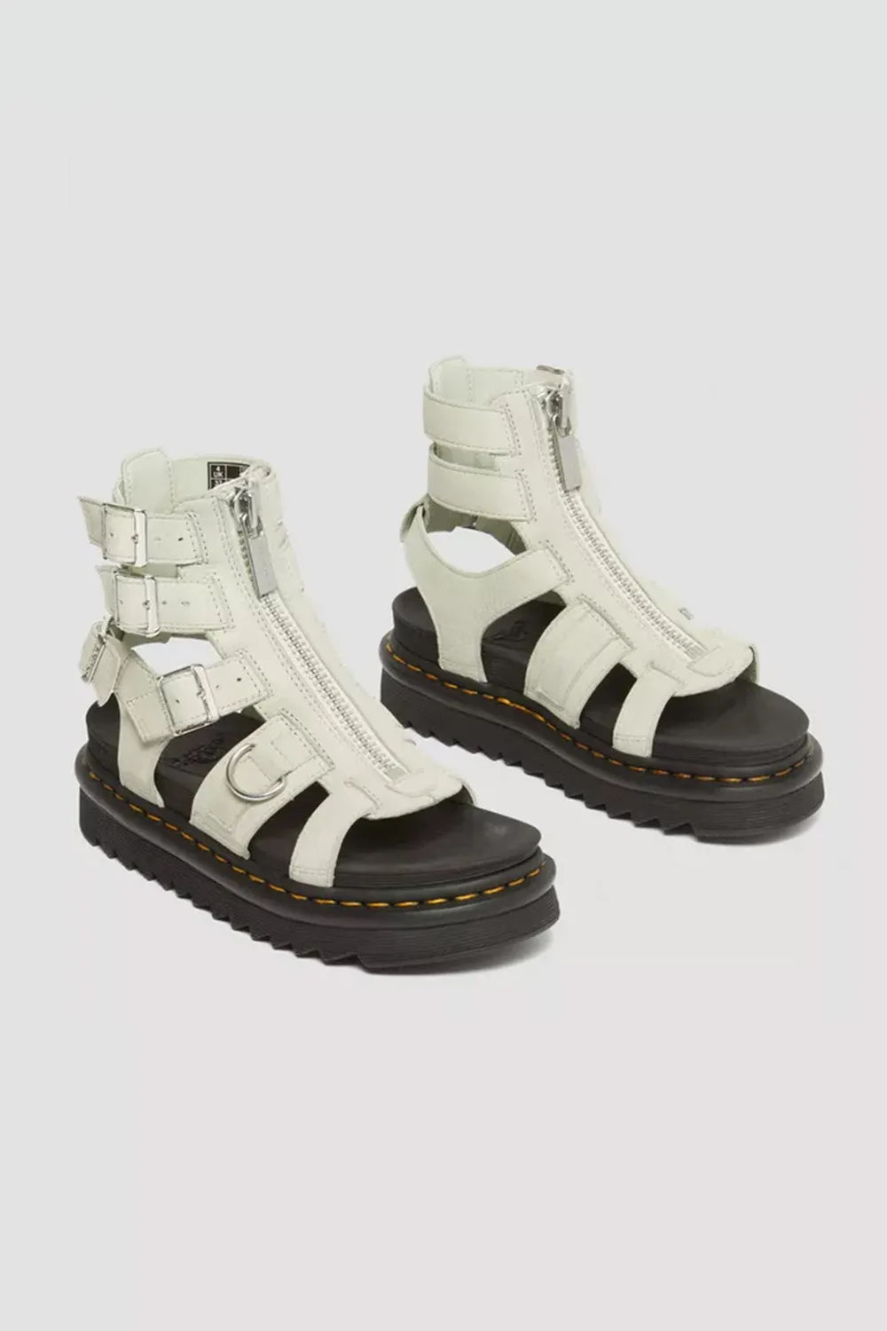 Dr. Martens Olson Tumbled Nubuck Leather Gladiator Zip Sandals for Women in Mint | 31542763